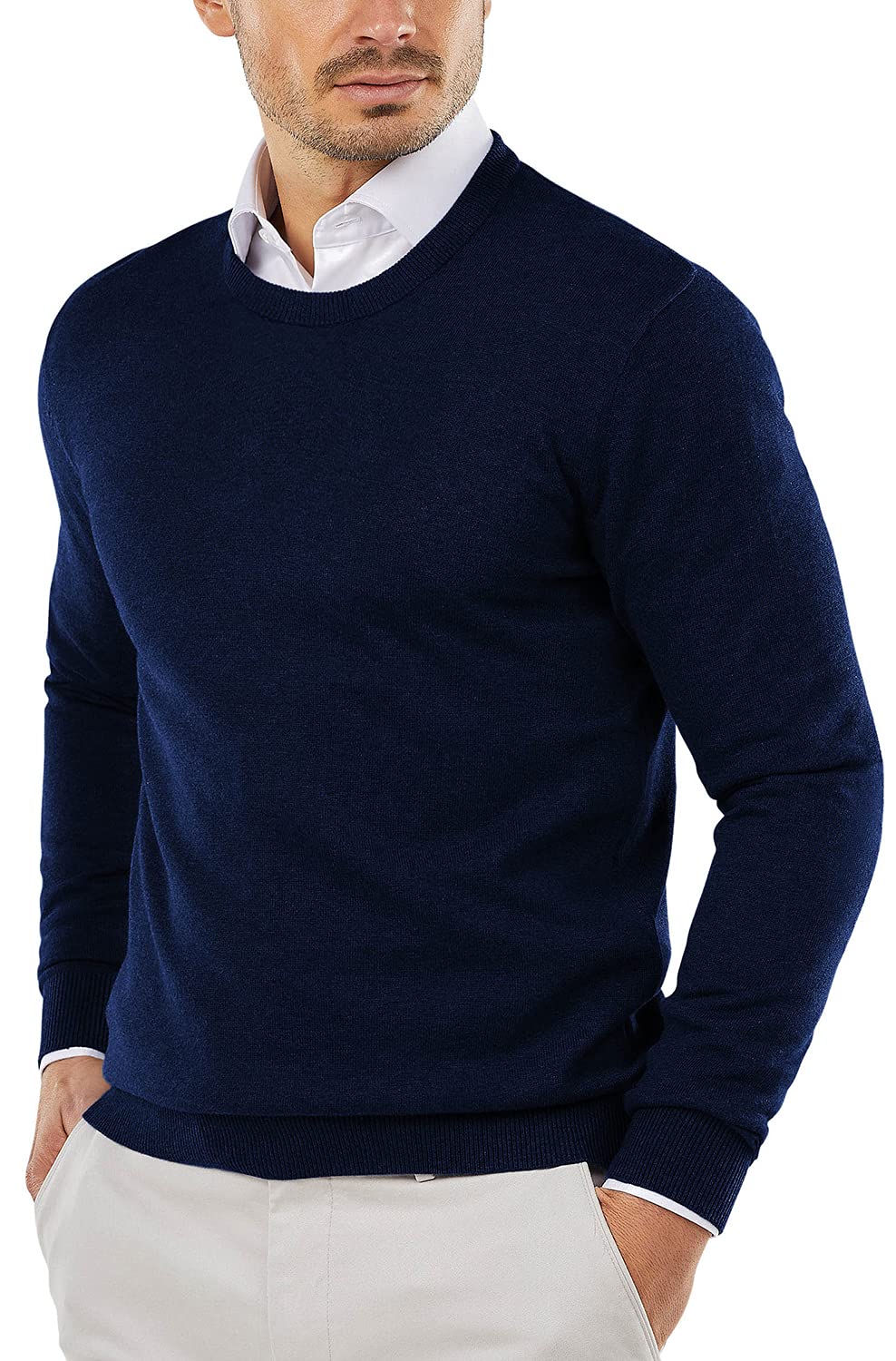 COOFANDY Men's Crew Neck Sweater Slim Fit Lightweight Knitted Cotton Pullover