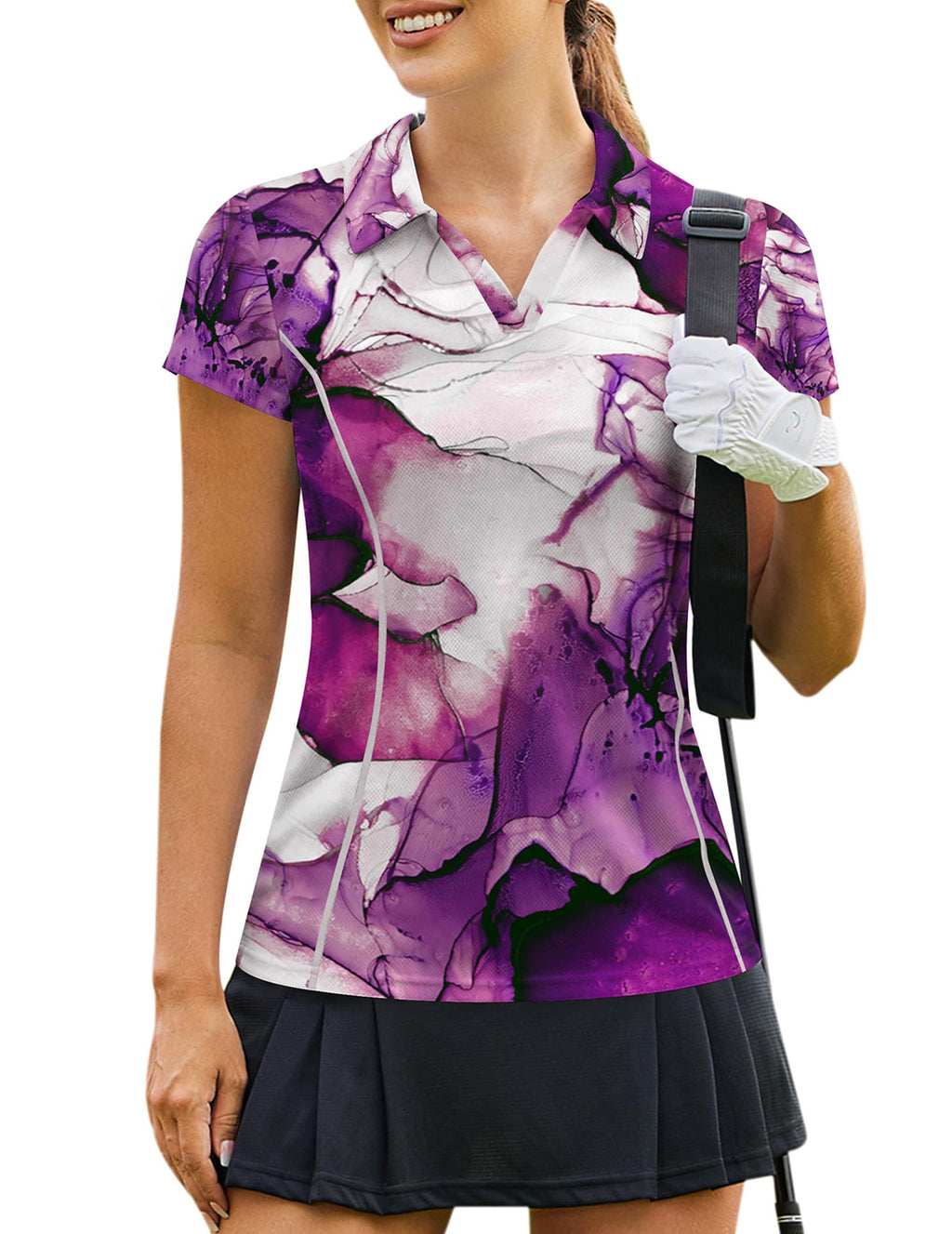 PINSPARK Womens Golf Shirt Short Sleeve Polo Shirts Quick Dry Tennis Tops V-Neck with Collar Pickleball Shirts Golf Outfits
