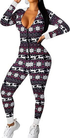 Ekouaer Halloween Onesie Women Sexy Pajamas Zipper Christmas OnePiece Bodycon Outfit Jumpsuit Costume S-XXL