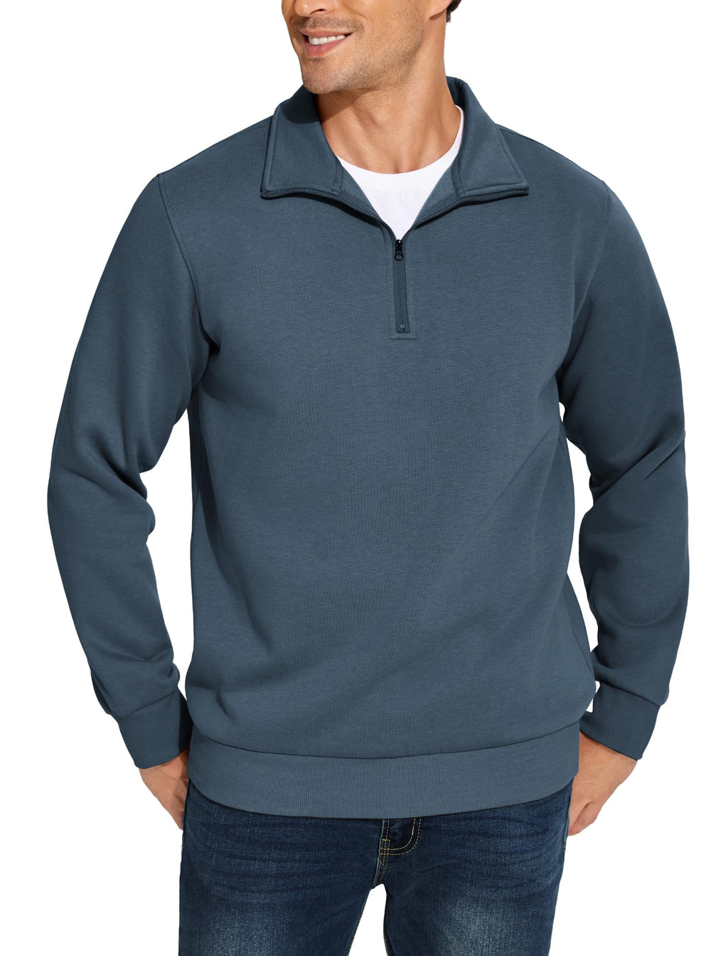 PINSPARK Men's Quarter Zip Pullover Sweatshirts Mock Neck Casual Long Sleeve Fall Winter Warm Fleece Cotton Sweatshirt