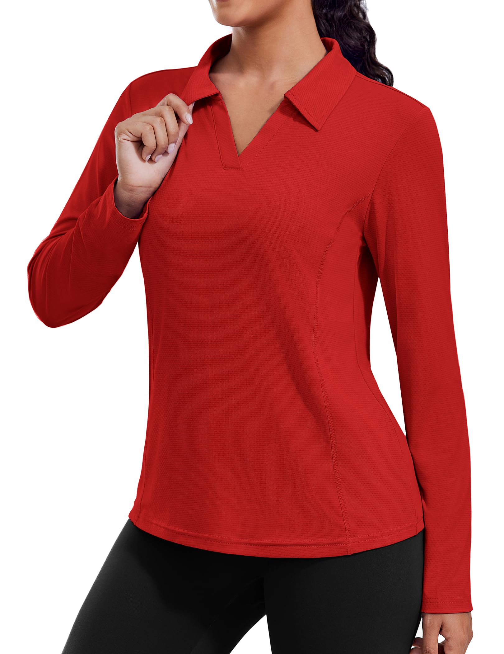 PINSPARK Long Sleeve Workout Tops for Women UPF 50+ Sun Shirts V Neck Quick Dry Golf Hiking Athletic Running Fishing Shirts