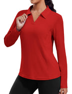PINSPARK Long Sleeve Workout Tops for Women UPF 50+ Sun Shirts V Neck Quick Dry Golf Hiking Athletic Running Fishing Shirts