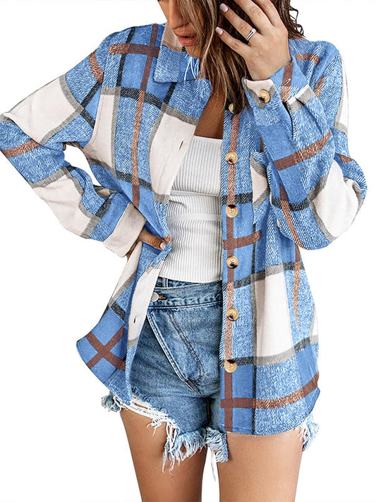 Zeagoo Women Flannel Shacket Jacket Plaid Button Down Long Sleeve Shirt Fall Outfits 2025