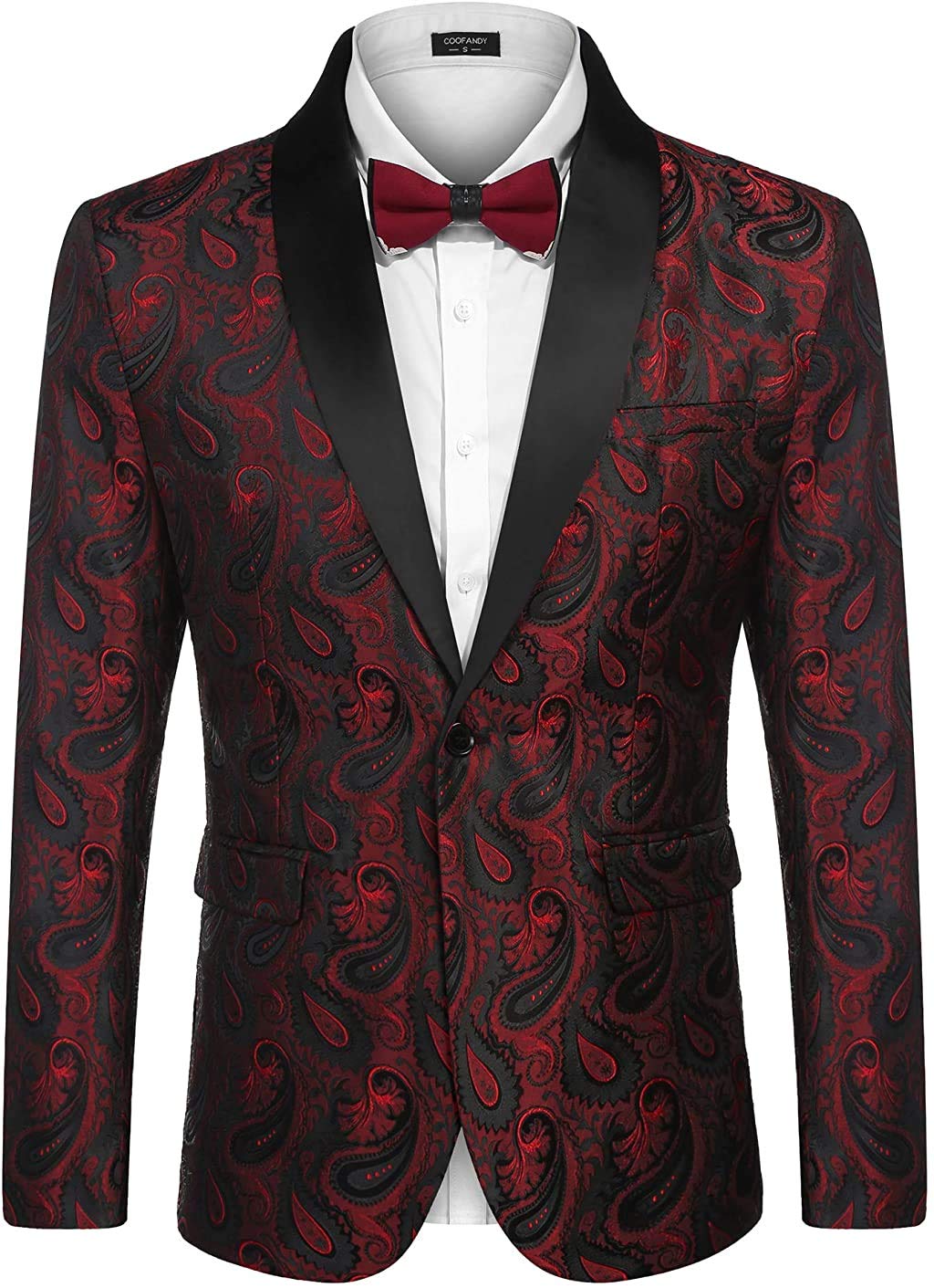 COOFANDY Men's Tuxedo Jacket Suit Modern Luxury Stylish Suit Jacket Blazer with Floral Pattern Paisley for Dinner, Wedding, Party, Prom, Black, L