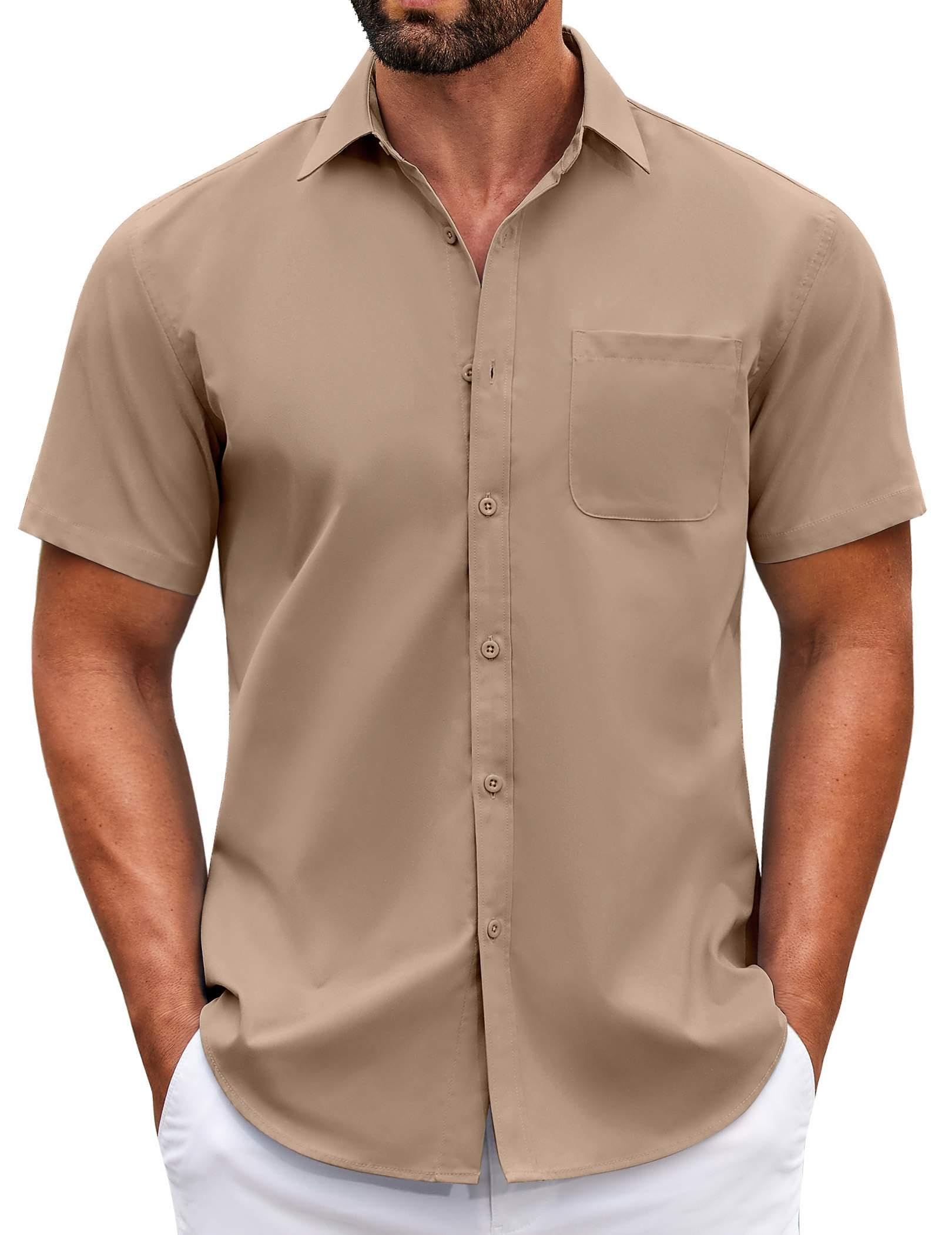 COOFANDY Mens Short Sleeve Casual Button Down Shirts Summer Untucked Dress Shirts with Pocket