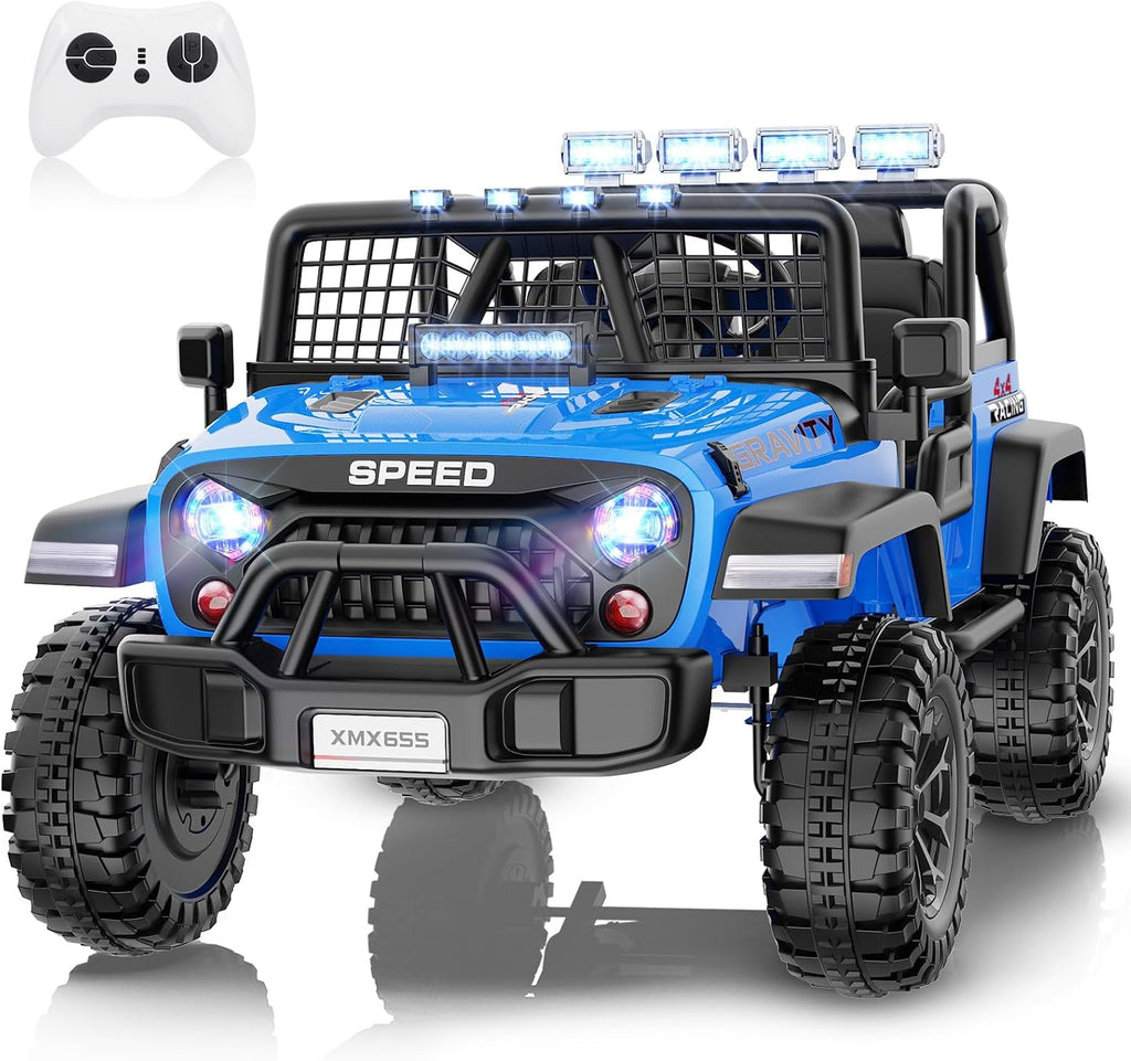 Children's Toy Car - 24V Ride on Toys for Big Kids - 2 Seater XL Electric Car with 20" Wide Seat, Remote Control, LED Lights, Spring Suspension, Bluetooth, Music, Power Car Wheels for Girls Boys