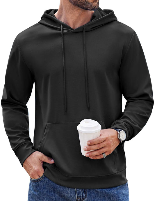 COOFANDY Men's Basic Sweatshirt Long Sleeves Hooded Drawstring Knit Hooded Sweatshirts Sport Gym Hooded Black