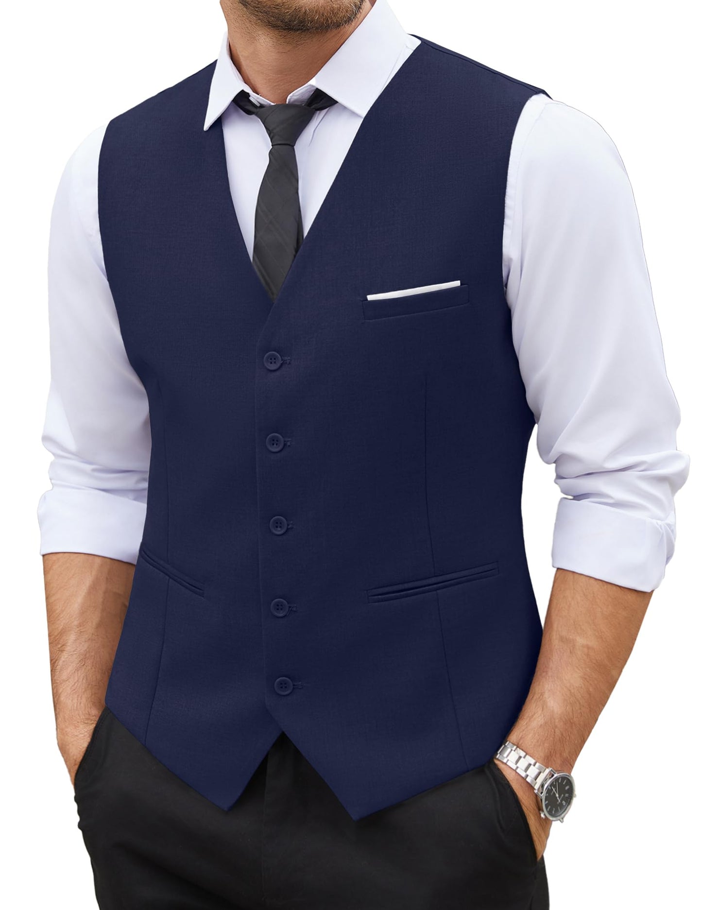 COOFANDY Men's Western Vest Men's Suit Vest V-Neck Sleeveless Vests Slim Fit Suit Business Wedding, black, XL