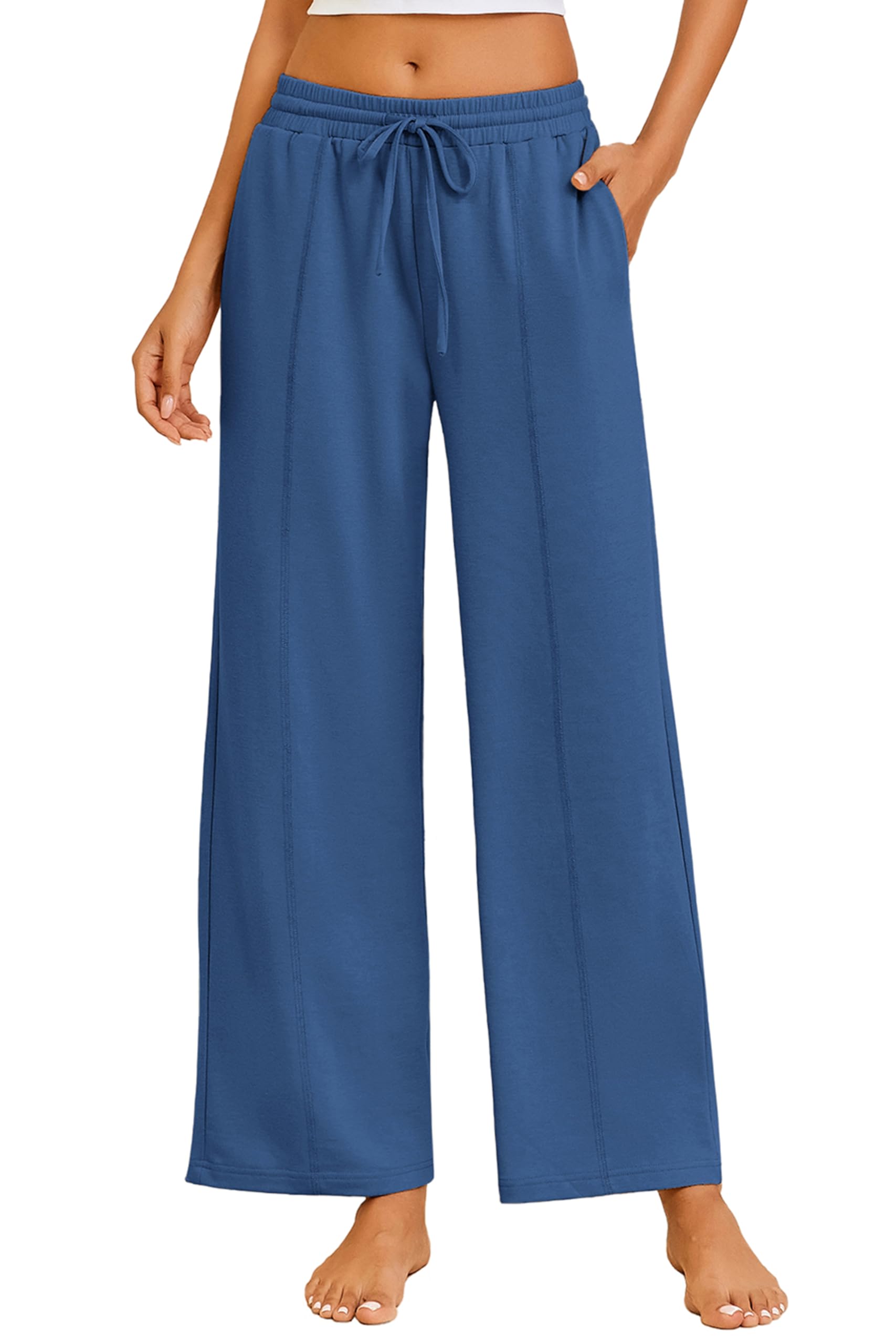 Ekouaer Women's Wide Leg Yoga Pants Comfy Sweatpants Drawstring Pajama bottoms High Waisted Lounge Pants with Pockets