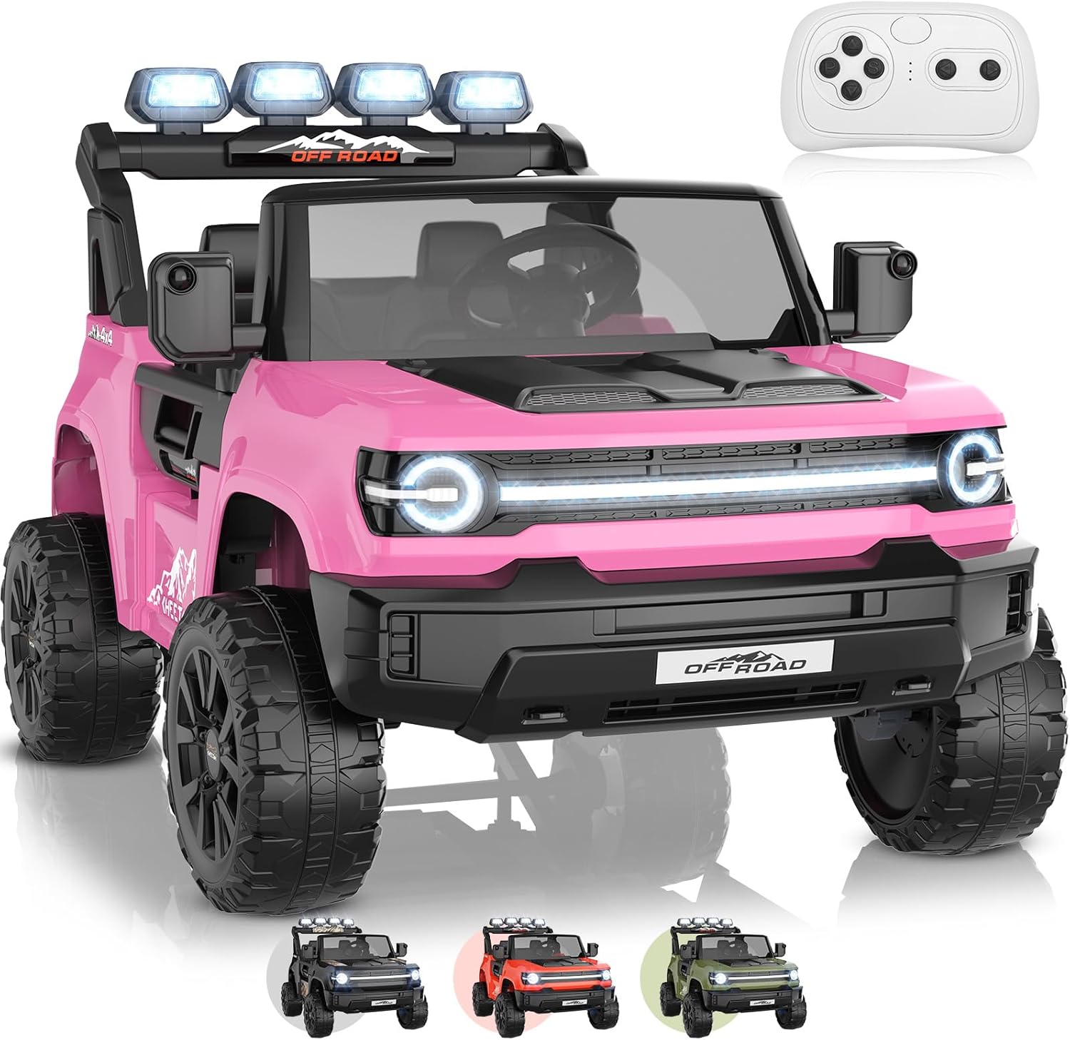 Children's Toy Car - 24V Electric Ride on Car for Kids 4-8, 4x4 Powerful Wheels, Remote Control, 21" Spacious, 4WD/2WD Switchable, LED Light, Back Storage, Music, XL 2 Seater Ride on Truck