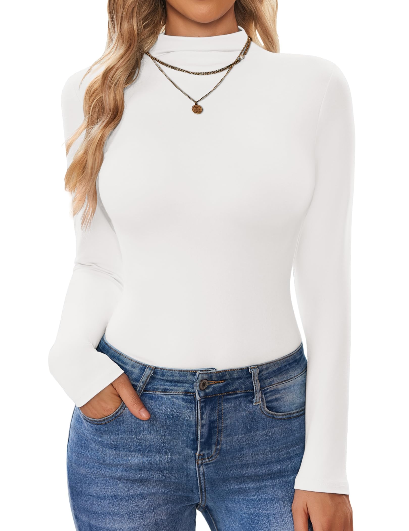 Ekouaer Turtleneck Shirt Women Long Sleeve Mock Neck Slim Fit Tops Thermal Base Layer Soft Lightweight Stretch Undershirts