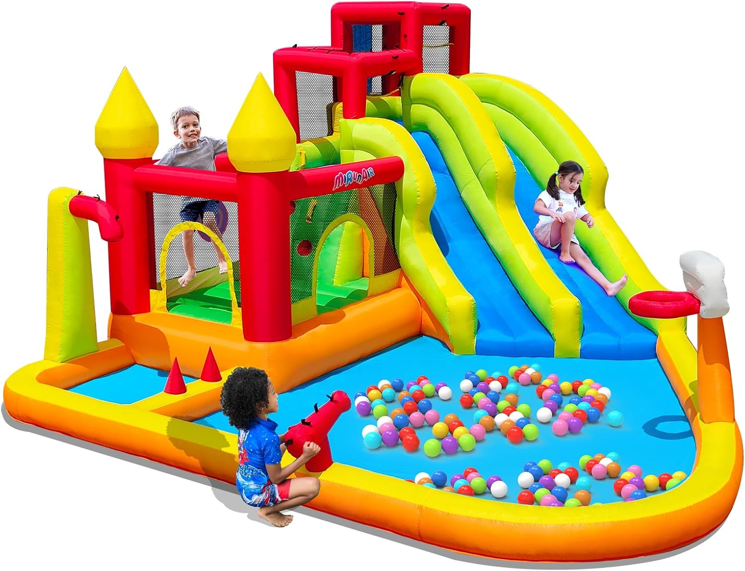 Inflatable Castle - Inflatable Bounce House with Slides, Inflatable Water Slide for Kids Backyard, Bounce Water Prak with Air Blower, Splash Pool, Water Cannon, Climbing Wall, Outdoor Backyard Water Park