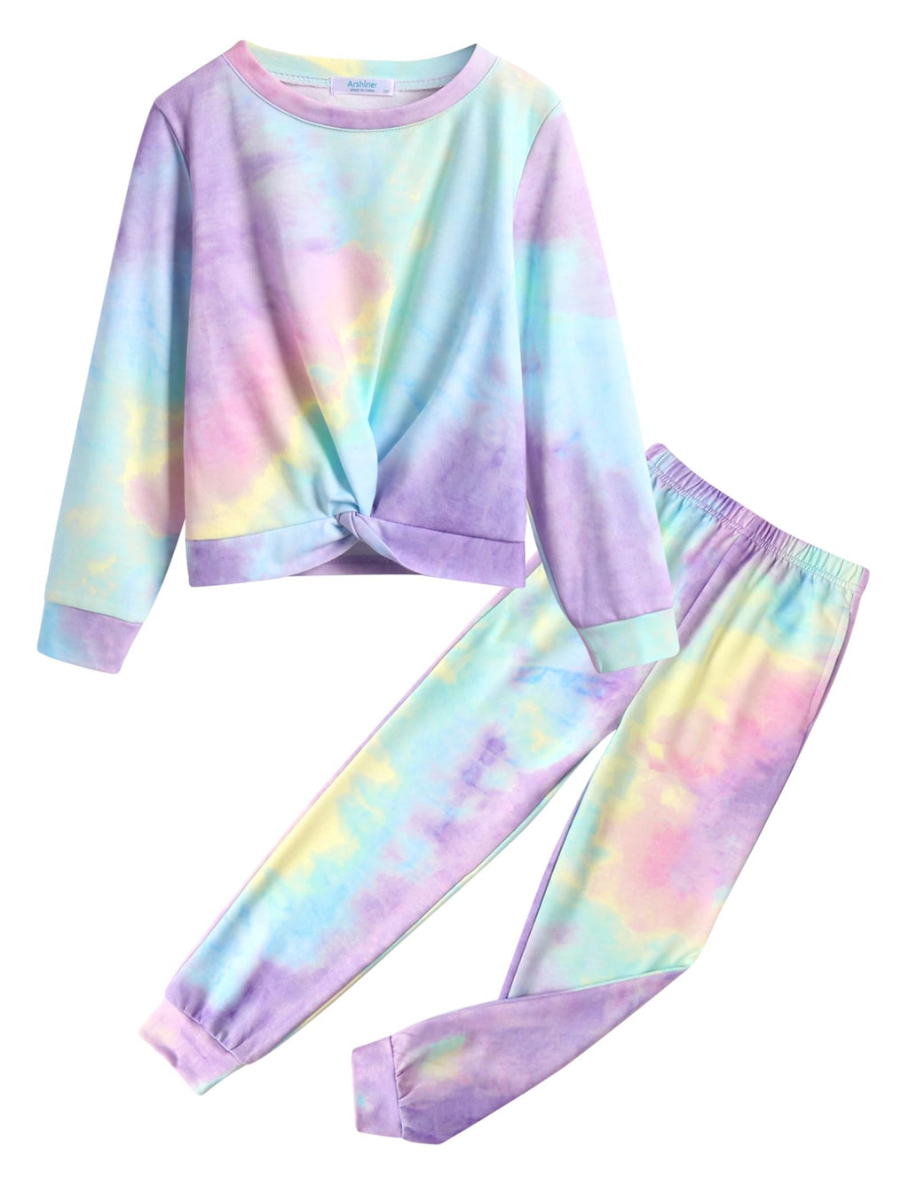 Arshiner Girls 2 Piece Outfits Fashion Twist Front Tracksuit Long Sleeve Pullover Sweatshirt Sweatpants Jogger set Sweatsuit