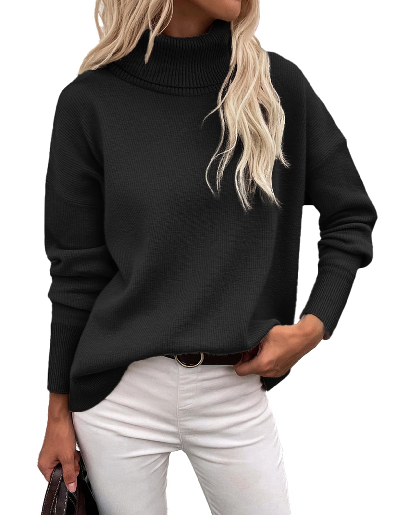 Zeagoo Women's Turtleneck Sweater 2025 Fall Winter Chunky Knitted Pullover High Low Hem Trendy Basic Jumper Top