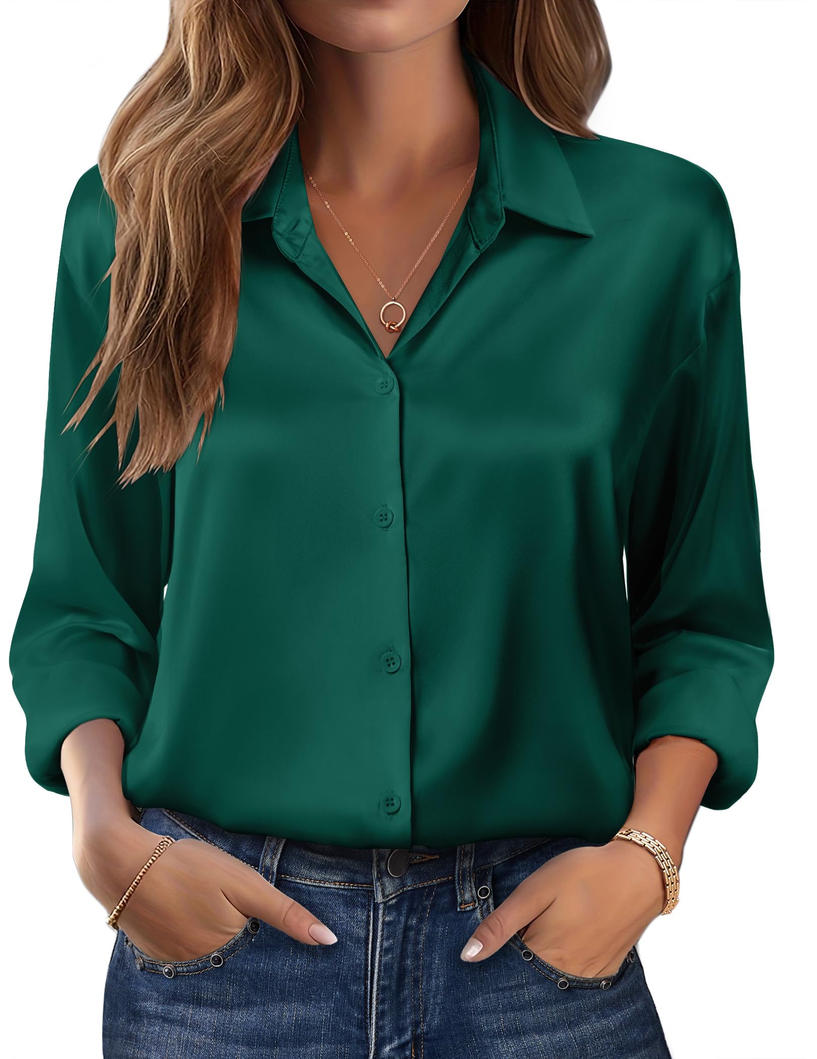 Zeagoo Womens Tops Long Sleeve Satin Silk Button Down Shirts Casual Business Dressy Blouses Fall Clothes