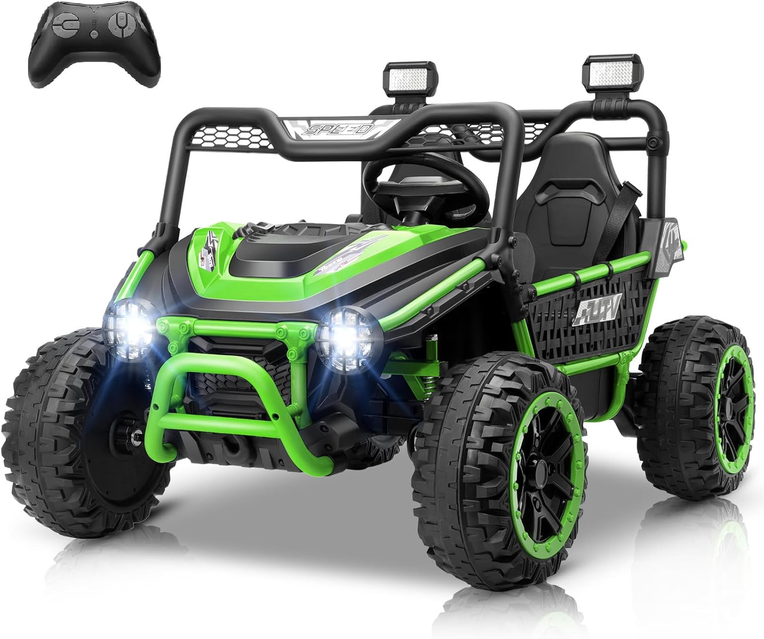 Children's Toy Car - 24V Ride on Toys for Big Kids - 2 Seater XXL Electric UTV with Remote Control, 22" Wide Seat, Metal Frame & Spring Suspension, Key Start, All-Terrain Power Car Wheels for Ages 4-8