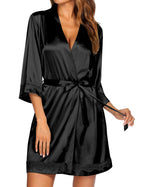Ekouaer Silk Robes for Women Sexy Kimono Lingerie Bridesmaid Party 3/4 Sleeve Lace Bathrobe