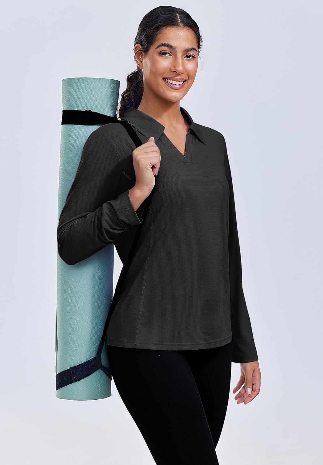 PINSPARK Long Sleeve Workout Tops for Women UPF 50+ Sun Shirts V Neck Quick Dry Golf Hiking Athletic Running Fishing Shirts