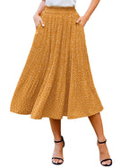 Zeagoo Women's Midi Skirts High Waisted Pleated A-Line Swing Skirts Summer Floral Long Skirts with Pockets