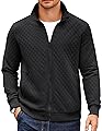 COOFANDY Men's Quilted Full Zip Sweatshirt Mock Neck Zip Up Sweater Casual Waffle Pattern Sweatshirt Jackets