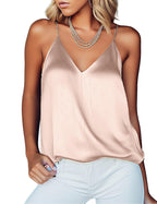 Ekouaer Women's Silk Satin Camisole Tank Tops V Neck Sleeveless Spaghetti Straps Blouse Casual Racerback Shirt