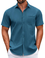 COOFANDY Mens Short Sleeve Casual Button Down Shirts Summer Untucked Dress Shirts with Pocket