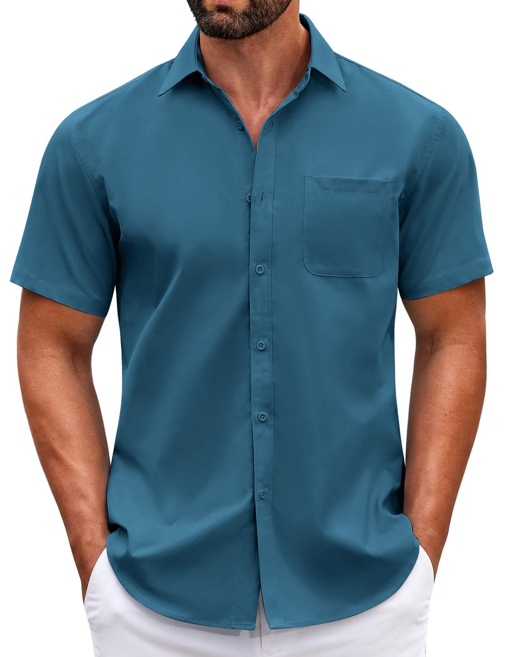 COOFANDY Mens Short Sleeve Casual Button Down Shirts Summer Untucked Dress Shirts with Pocket