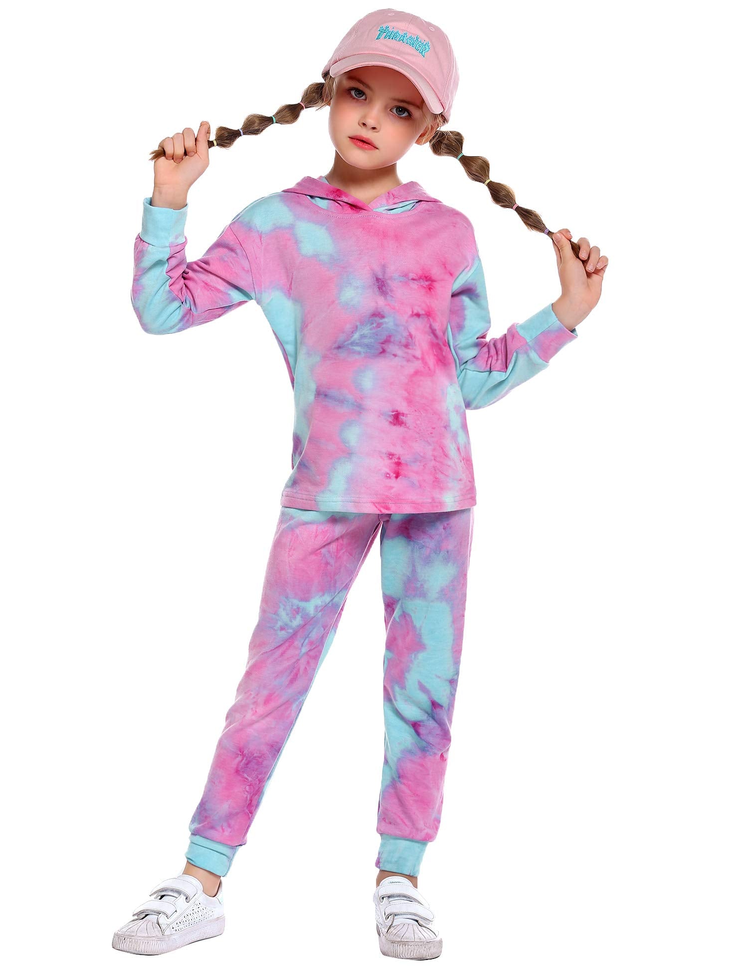 Arshiner Girl's 2 Piece Tie-dye Pullover Hooded Sweatshirt Set Sweatsuits and Sweatpants