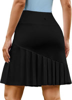 PINSPARK Golf Skirts for Women 20" Modest Knee Length Skort Pleated Tennis Skirt with Shorts High Waisted Tummy Control Skort