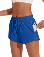 PINSPARK Running Shorts for Women Quick Dry Athletic Short Elastic High Waisted Active Wear with Zip Pockets