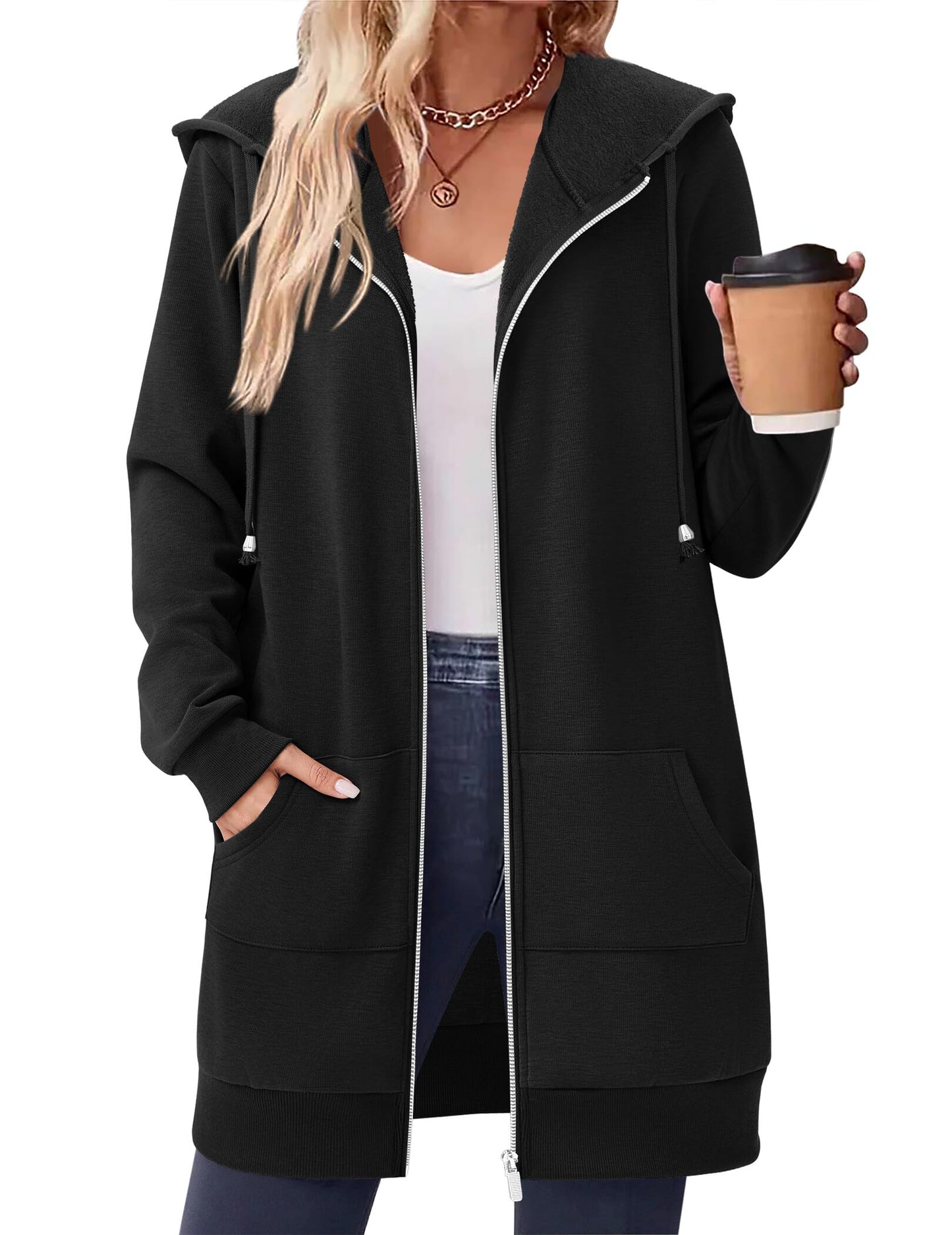 Zeagoo Women's Zip Up Hoodies Long Sleeve Fall Tunic Hooded Sweatshirt Oversized Fleece Jacket With Pockets Fall Coats 2025