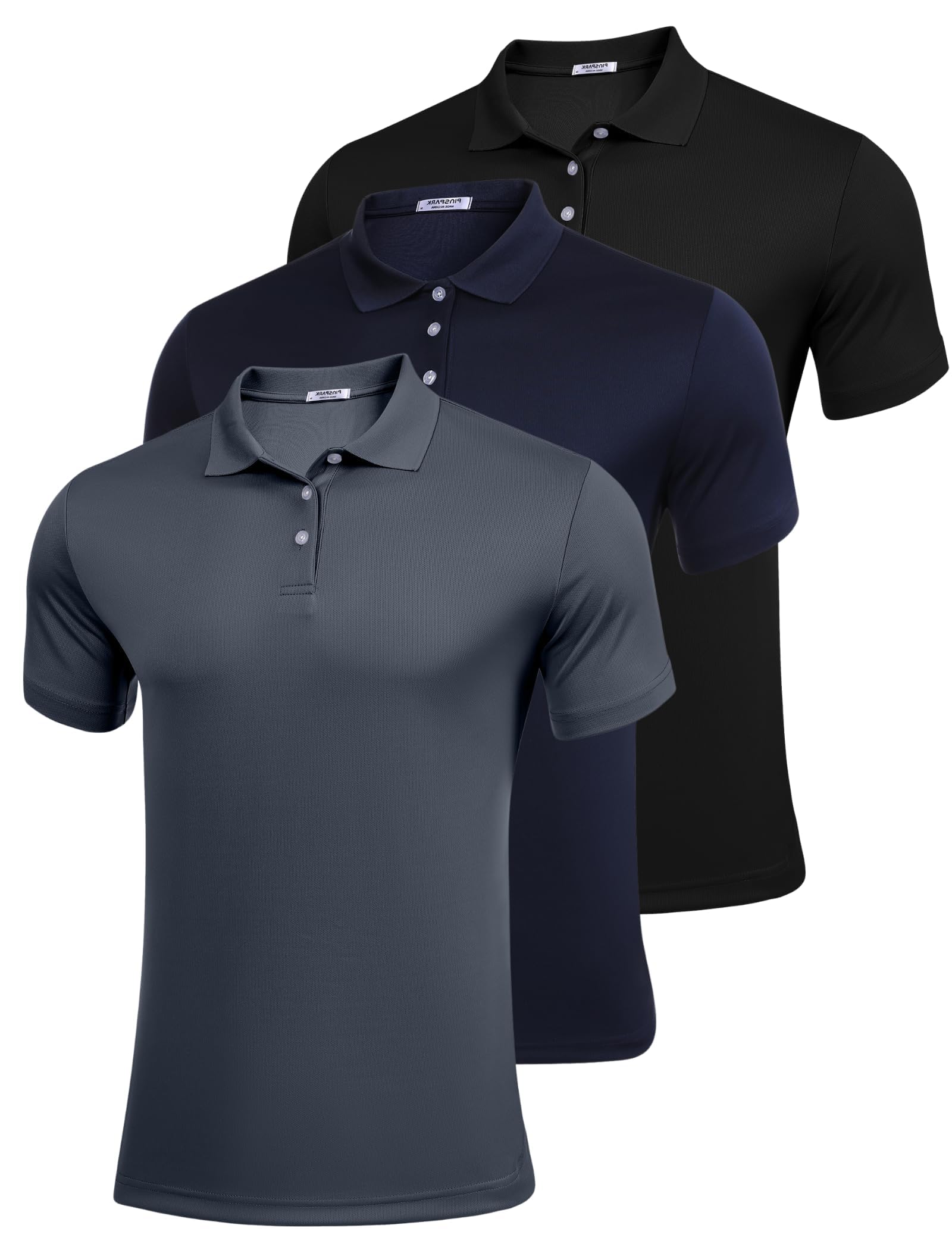 PINSPARK Golf Polo Shirts for Men Multipacks Quick Dry Short Sleeve Collared Shirt Slim Fit Casual Polos Shirt