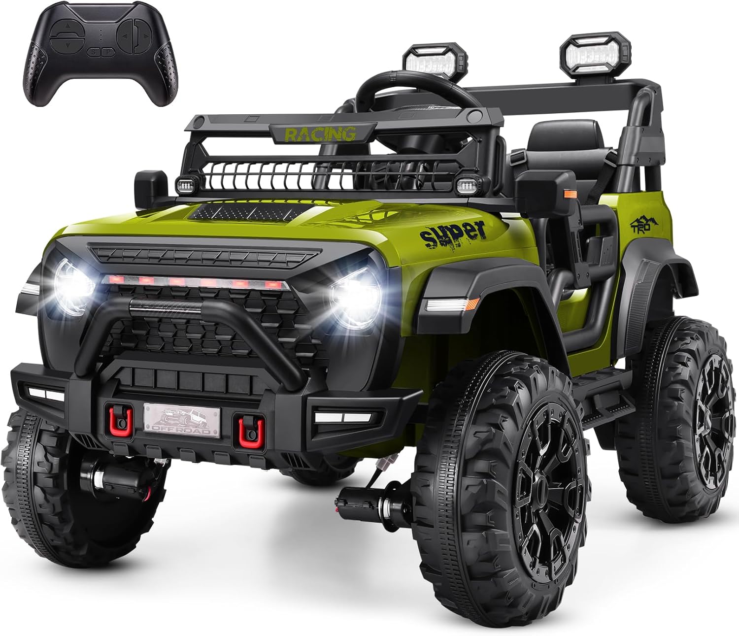 Children's Toy Car - 24V Ride on Car with Remote Control, 2 Seater Electric Car for Kids w/20 Inch Wide Seat, 4x100W Motor, LED Headlight & Music Player, Power Car Wheels Ride on Toys for Boys Girls