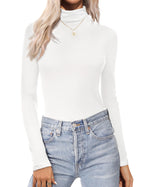 Ekouaer Women's Turtleneck Long Sleeve Shirts Fall Fashion Lightweight Base Layer Solid Slim Fit Thermal Underwear Tops