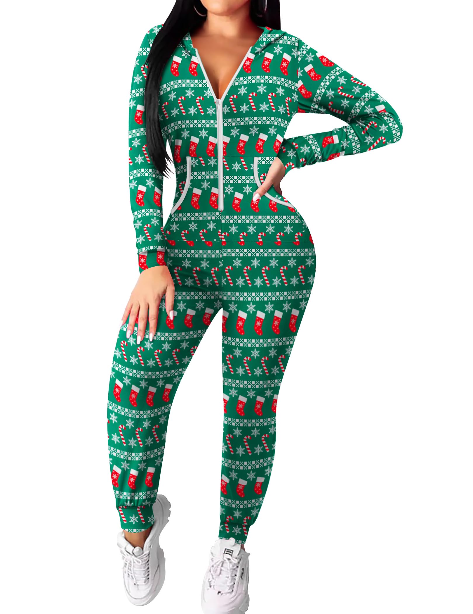 Ekouaer Halloween Onesie for Women Hooded Jumpsuit Long Sleeve Zip Up One Piece Pajamas Novelty Sleepwear