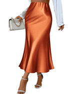 Zeagoo Womens Satin Skirst Lightweight Thin Midi Skirt Flowy Silk Casual Skirts Mermaid Hem High Waisted Skirts