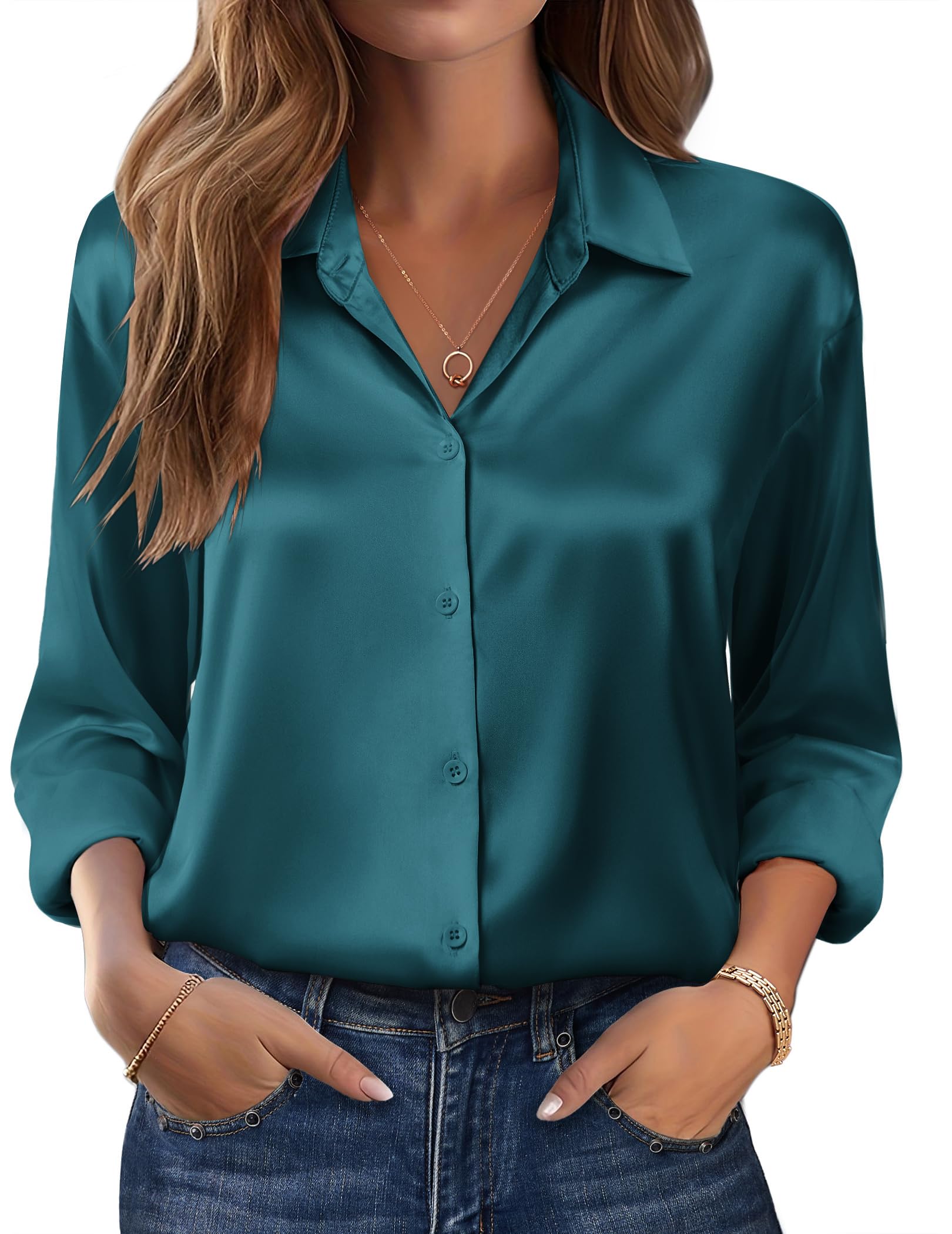 Zeagoo Womens Tops Long Sleeve Satin Silk Button Down Shirts Casual Business Dressy Blouses Fall Clothes