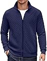 COOFANDY Men's Full Zip Sweatshirt Zip Up Jacket Lightweight Quilted Stand Up Collar Jacket Hoodless Sweatshirt