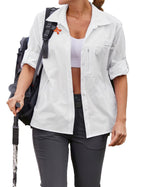 PINSPARK Ladies Summer Cool Shirts Tops Quick Dry Long Sleeve Blouse Hiking Camping Protection Clothes Fishing Sailing Tops with Pockets Army Green L