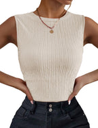 Zeagoo Women's High Neck Tank Top 2025 Summer Casual Ribbed Knit Slim Fitted Basic Textured Sleeveless Shirts