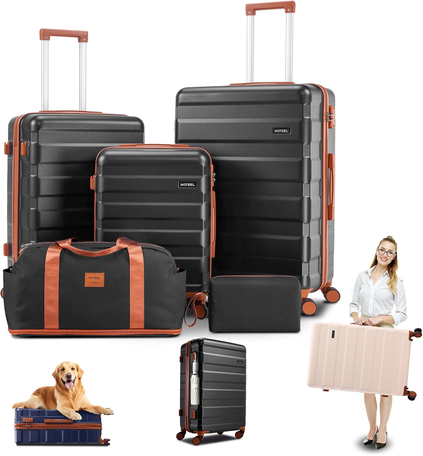 Luggages & Suitcases - Luggage Sets 5 Piece, 4-Yr Warranty Durable Suitcase Dual-Spinner Wheel TSA Lock, Lightweight Travel Hardshell ABS Carry on Luggage for Men&Women, Black(20in/24in/28in/DB/TB)