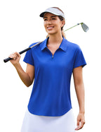 PINSPARK Womens Golf Shirts Short Sleeve Polo Moisture Wicking Tops V-Neck with Collar Shirts Tennis Outfits