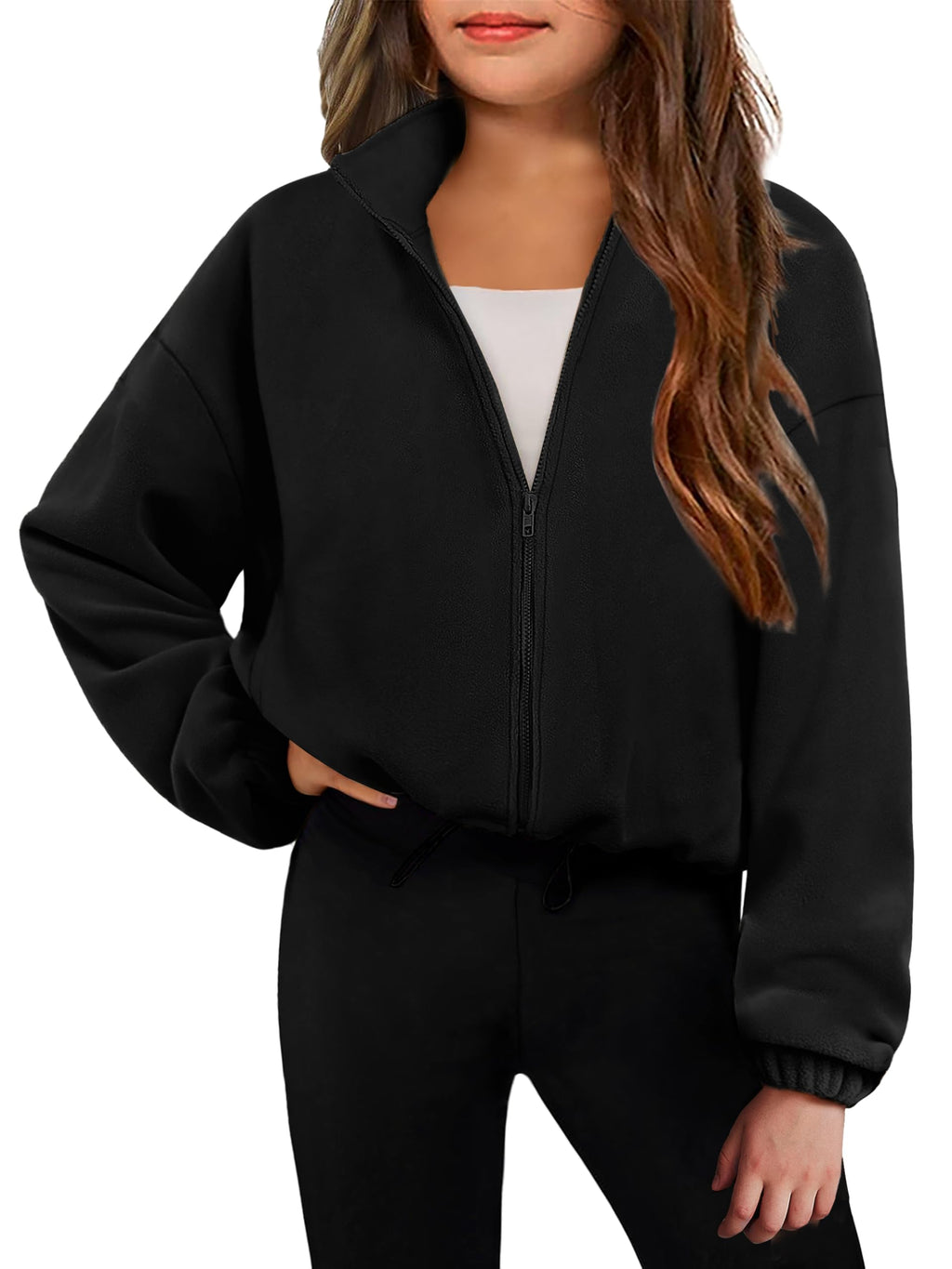 Arshiner Girls Zip Up Fleece Jacket Fall Winter Sherpa Sweatshirts Warm Outwear Crop Coat with Pockets