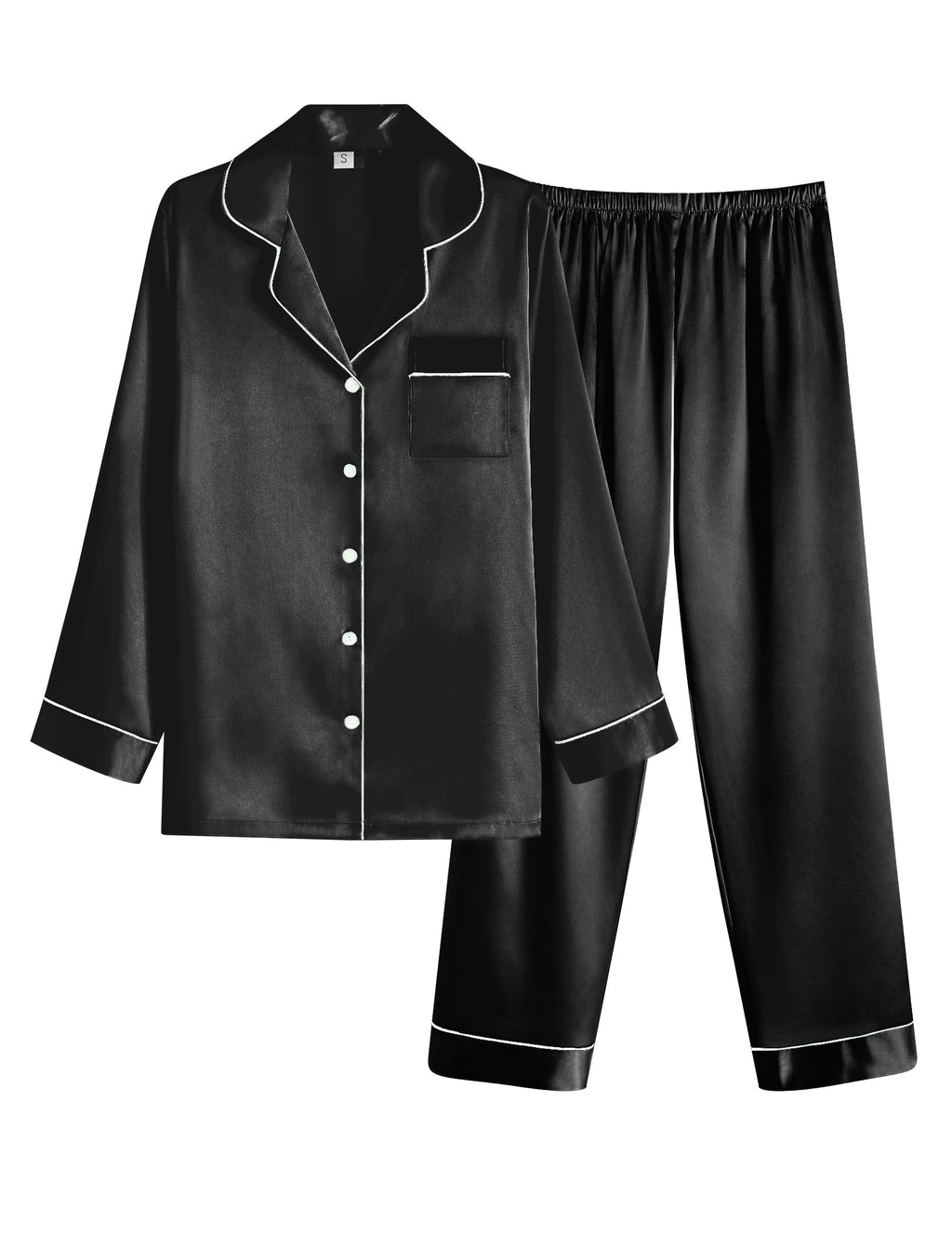 Ekouaer Women's Classic Button Down Long Satin Silk Pajama Set