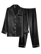 Ekouaer Women's Classic Button Down Long Satin Silk Pajama Set