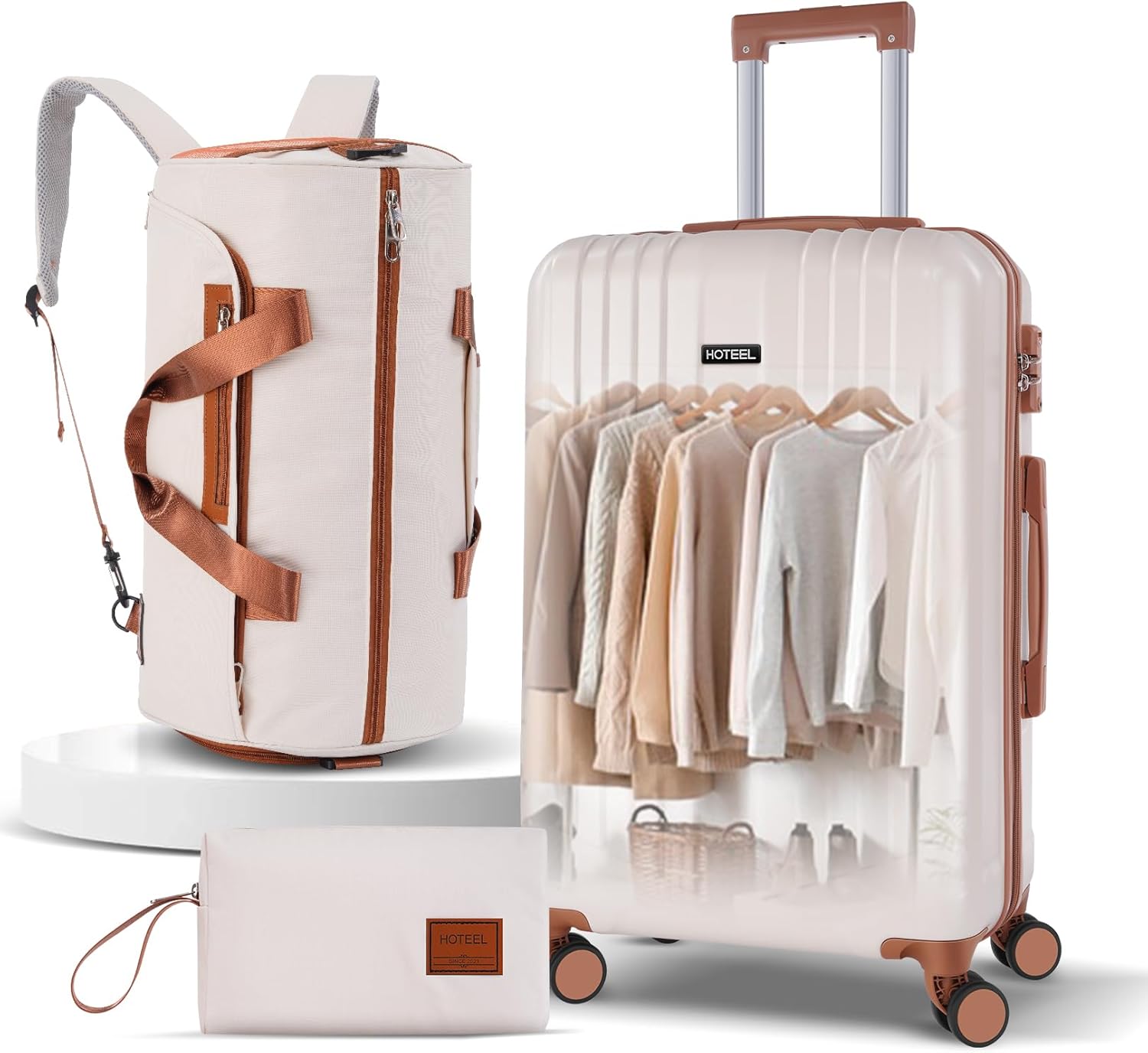 Luggages & Suitcases - luggage Sets 3 Piece Carry on Luaagae Suitcases with Spinner Whells & TSA Lock(4-YEAR WARRANTY), Carry on Suitcase ABS+PC Hard Shell Lightweight Travel Suitcases(20in/DB/TB, Beige)