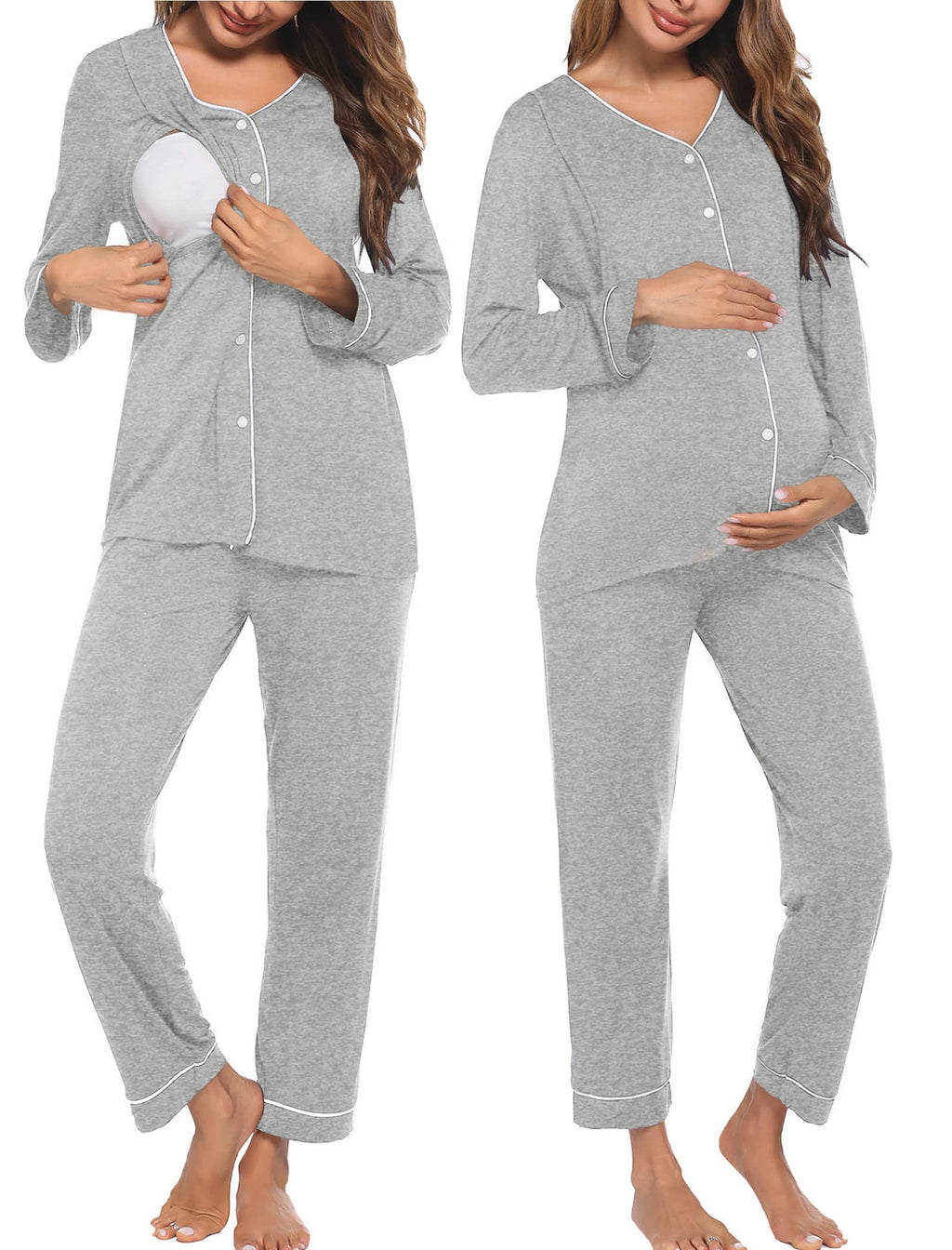 Ekouaer Maternity Pajama Set Button Down Nursing Pajamas Long Sleeve Breastfeeding Loungewear with Adjustable Pants
