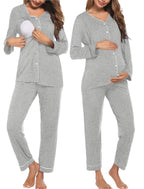 Ekouaer Maternity Pajama Set Button Down Nursing Pajamas Long Sleeve Breastfeeding Loungewear with Adjustable Pants