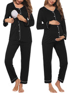 Ekouaer Maternity Pajama Set Button Down Nursing Pajamas Long Sleeve Breastfeeding Loungewear with Adjustable Pants