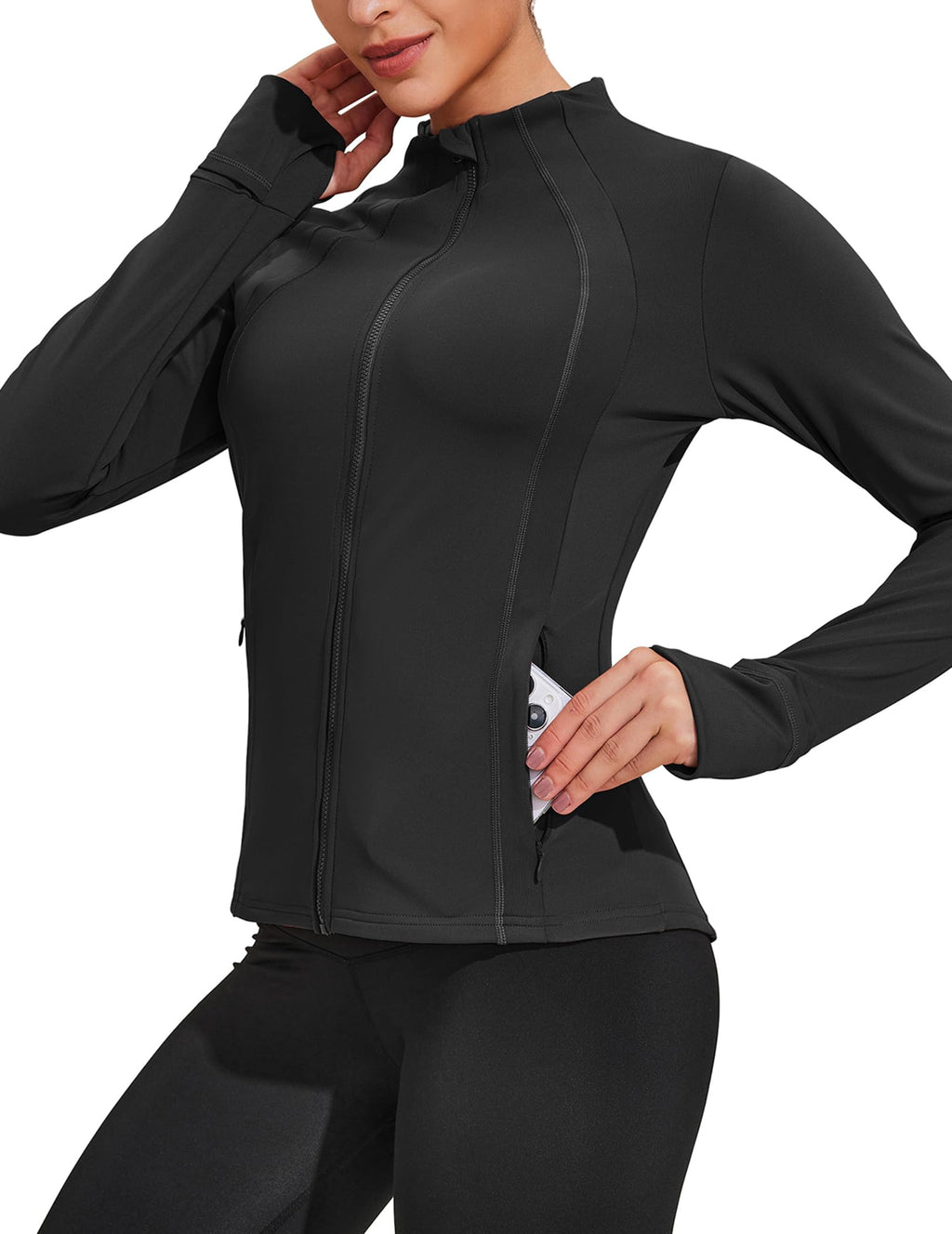 PINSPARK Athletic Jacket for Women Lightweight Slim Fit Track Tops Zipper Yoga Workout Sportwear Navy Blue M